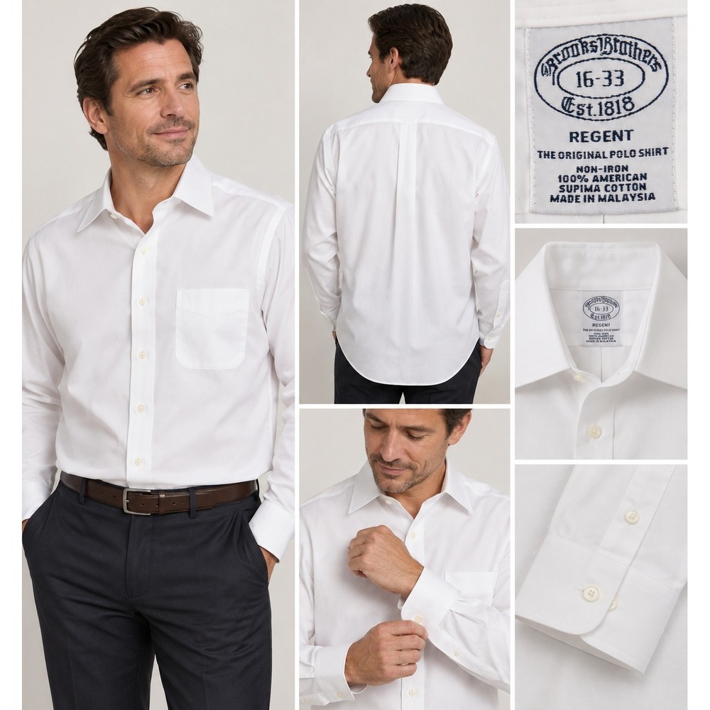 Brooks Brothers Regent Dress Shirt White Non-Iron Supima Cotton 16-33 Mens